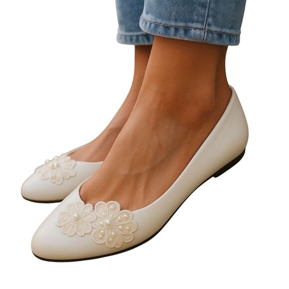 Hubu Shoes Shoes - Ivory Bridal Flats Women's 8.5 Floral Embellishments Wedding Shoes
